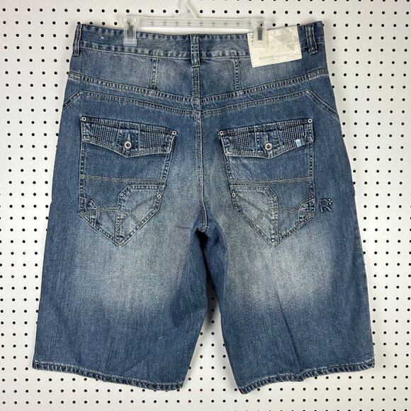Rocawear Blue Baggy Jean Shorts Sz 40 Jorts Wide Leg Skate Y2K Grunge Grunge 90s - Picture 1 of 8